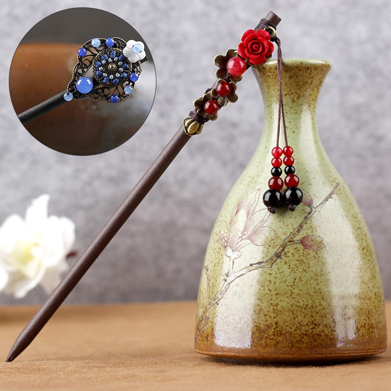 Classic Flower Tassel Handmade Hair Sticks Hair Chopsticks Chinese Bridal Wood Hairpins Hair Clip Wedding Hair Jewelry for Women