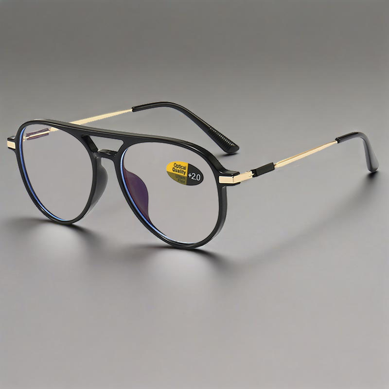 Vintage leesbril met dubbele lichtbundel, unisex, geschikt voor verziendheid en presbyopie (ouderdomsverziendheid), montuur met anti-blauwlichtfilter, 0 +100 ~ +400: Wit / +100
