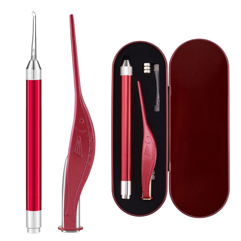 Ear Pick Set Luminous Ear Spoon Tweezers Ear Wax Removal Tool LED Light Earpick Storage Box Baby Ear Cleaning Care Kit: Red
