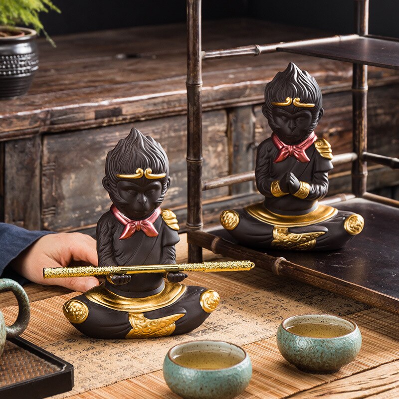 Monkey King Quest for The Sutra-Decoración de mesa de té púrpura, accesorios de estante de té, decoración de Cudgel dorado, té de arcilla para mascotas, ChineseTea