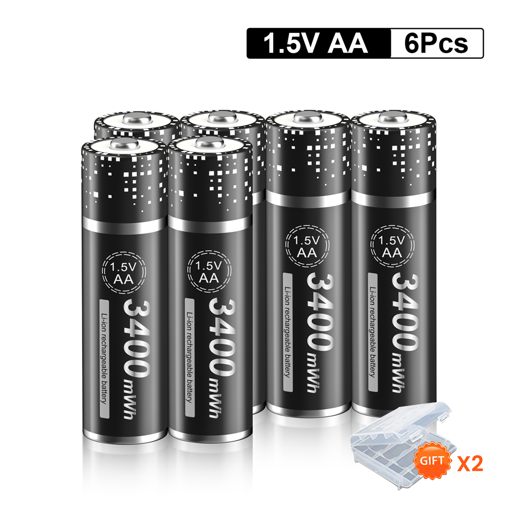 PALO AA 1.5 V Li-ion Rechargeable battery 1.5V AA lithium battery 3400 mWh AA batteries for Clocks, mice, computers, toys so on: WHITE