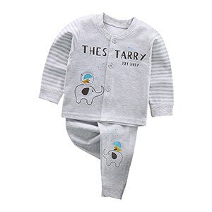 9-24M Baby Sleepwear Pajamas Set Baby Boys Girls Cotton Nightwear V Collar Sleep Set for Kids Pajamas: Grey / 24M