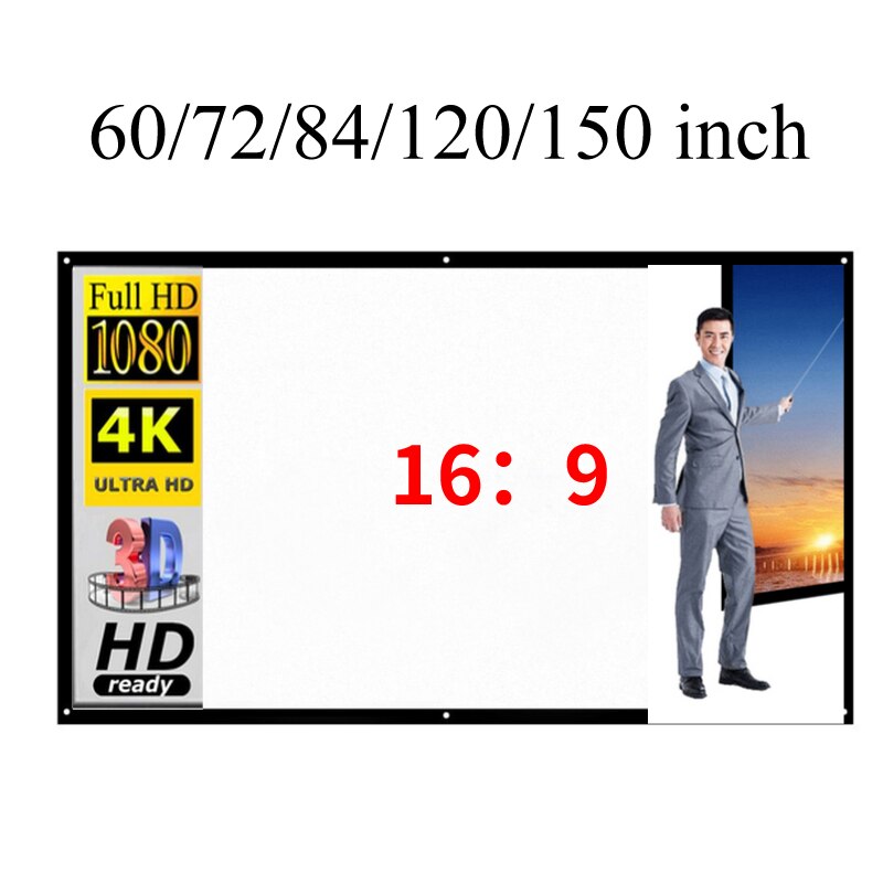 16:9 Full HD Projector Screen Home Cinema 60/72/100/150 Inch Indoor Outdoor Foldable Video Projection Screen Projector Scherm