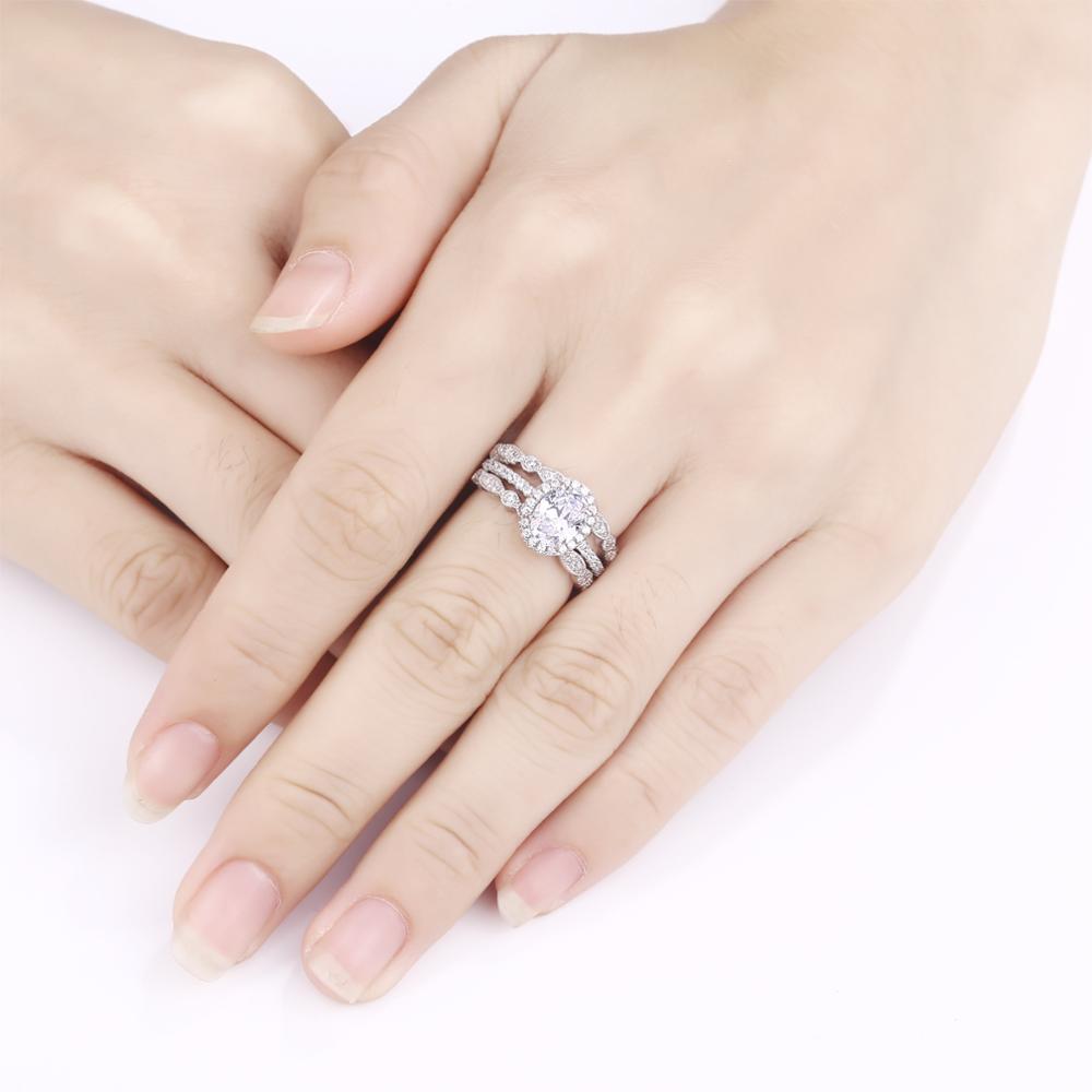 Newshe Solide 925 Sterling Silber Hochzeit Engagement Ring Set Für Frauen Oval Form AAAAA Zirkone Art Deco Bands Klassische Schmuck