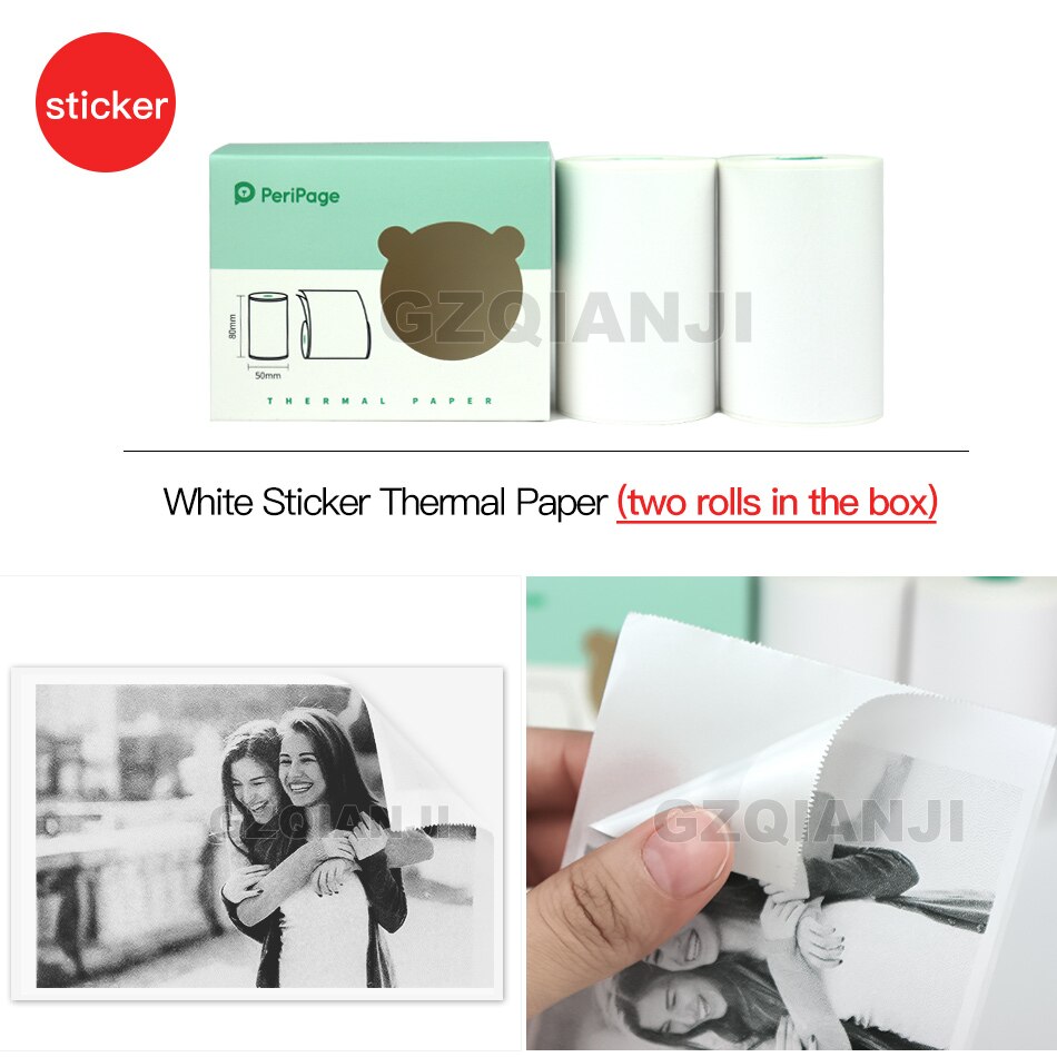 80mm 10 ans autocollant étiquette reçu papier thermique blanc ou coloré pour GZM8009 Peripage Mini poche Photo Notes imprimante: 2 Rolls WH Sticker