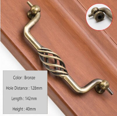 Vintage Antique Bronze Drawer Knobs Cabinet Handles Hollow Out Birdcage Handles Wardrobe Door Pullers Furniture Handle: Bronze D 128mm