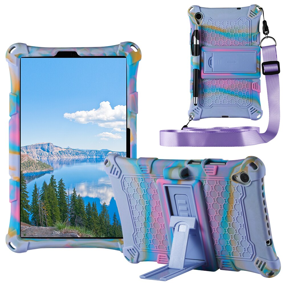 Pokrowiec na Lenovo Tab M8 TB-8505F TB-8705X miękki silikonowy pokrowiec na Tablet z podstawką do tabletu lenovo m8 M 8: Violet-Pen strap