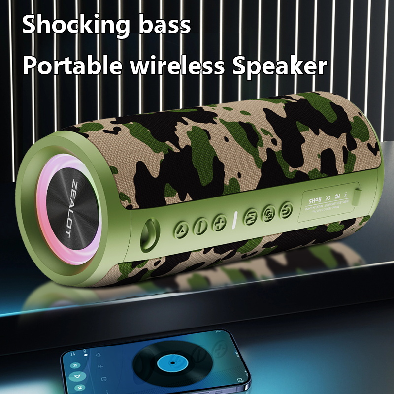 Haut-parleurs sans fil ZEALOT S51 Pro 40W, haut-parleur de caisson de basses portable extérieur, étanche IPX 6, double appairage, batterie 5200mAh.: vert militaire