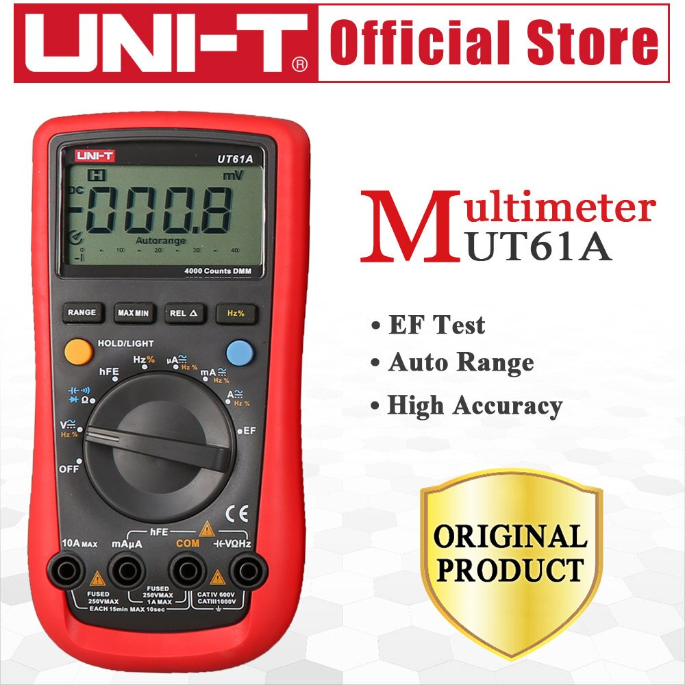 UNI-T UT61A Moderne Dmm Digitale Multimeters Transistor Ncn Tester Meter Volt Ohm Frq Cd Backlight Data Hold Ampèremeter Tester