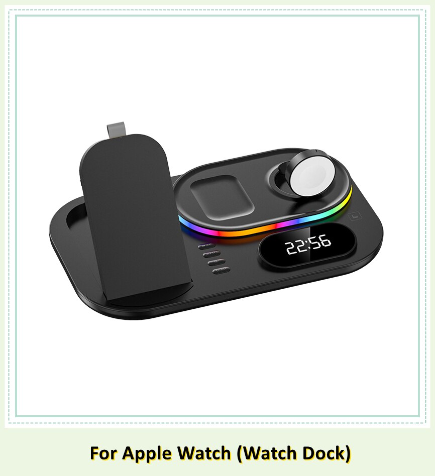 LED 4 in 1 Wireless Charger Dock Qi Fast Charging Station for Apple Watch Airpods iPhone 12 13 Pro Samsung S21 Note Mobile Phone: Black apple
