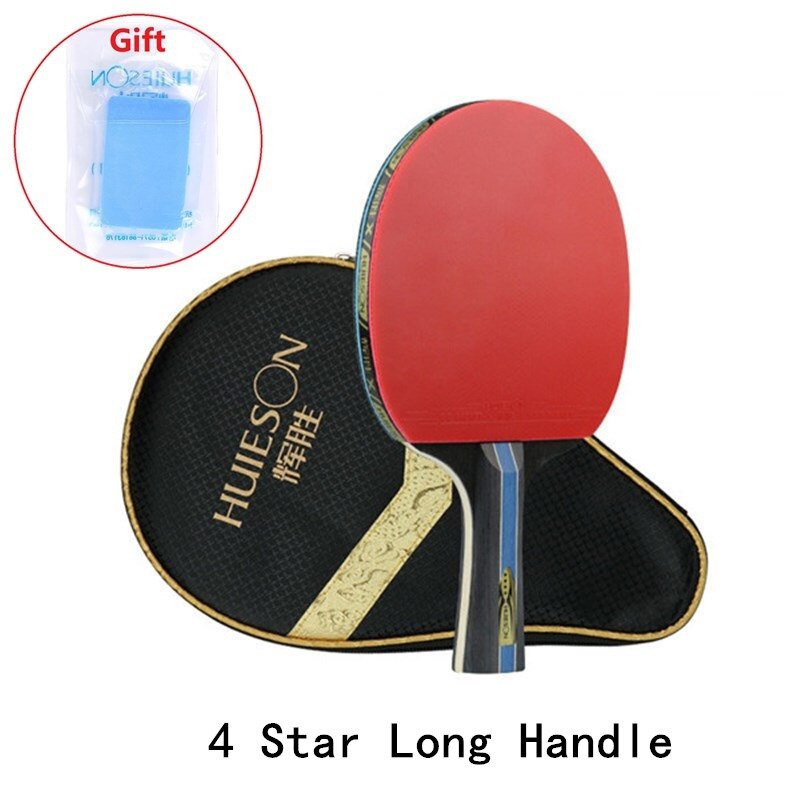 Huieson 4/5/6 Sterren Tafeltennis Rackets Dubbele Puistjes-In Rubber Beroep Training Krachtige Ping Pong Paddle Bat met Zak: 4 Star Long Handle