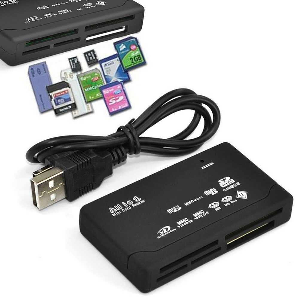 Muti-Kaartlezer Adapter All in 1 USB 2.0 CF xD SD MINI TF MS Zwart + USB Kabel