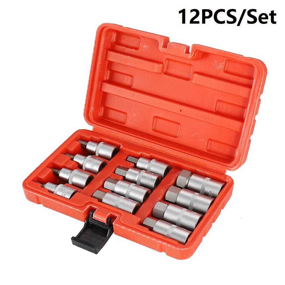 12Pcs 1/2 Inch Socket Wrench Drive Impact Hex Bit Socket Set H5-H22 Hexagon Wrench Sockets Set Hex Key Sockets Set Tool