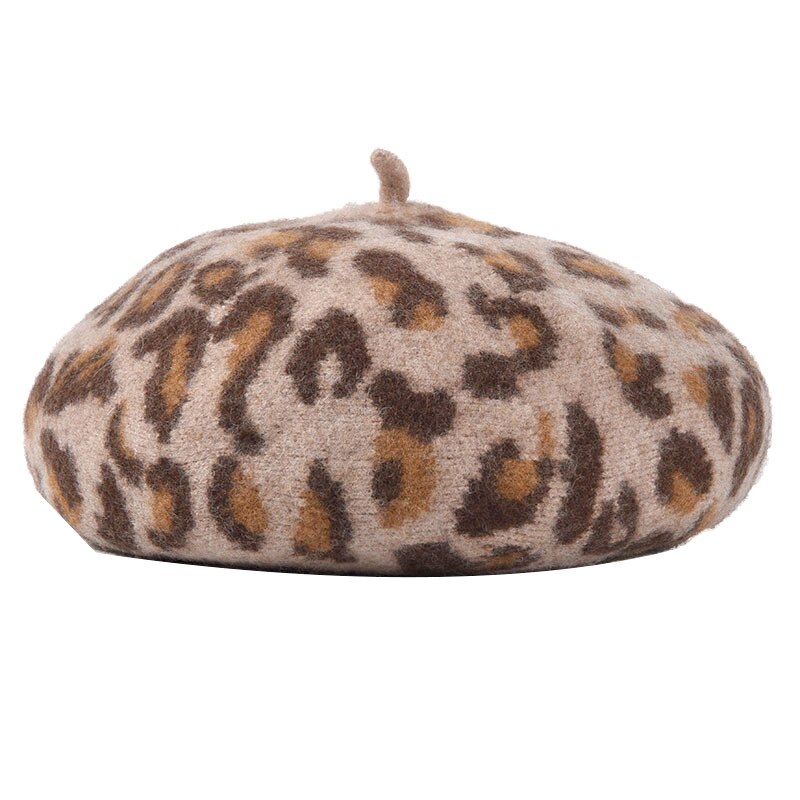 USPOP warm wool hats women thick leopard berets female wool beret hat autumn winter hat: beige