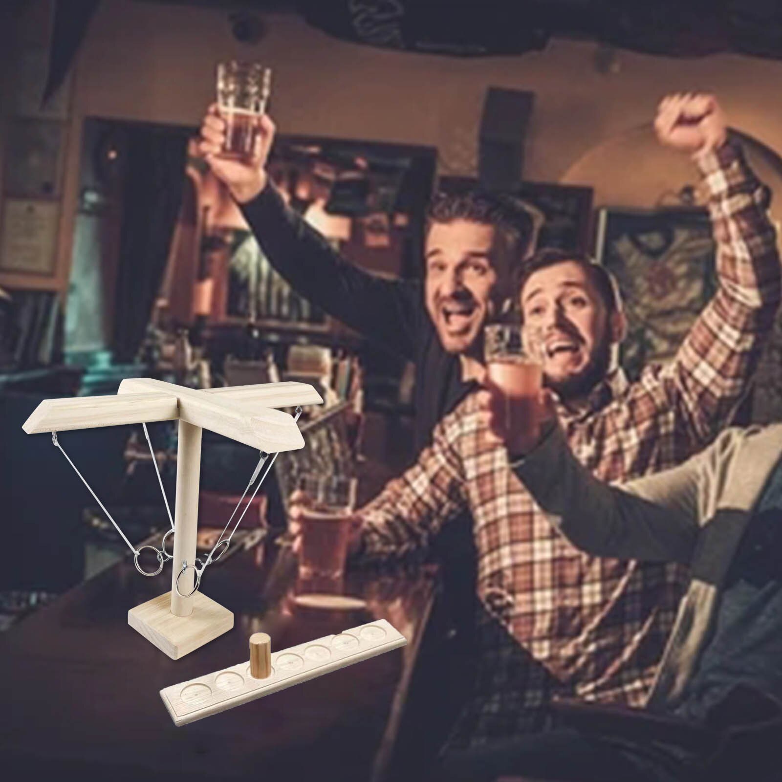 Four People Drinking Party Ring Leisure Style Bar Shop Handmade Wooden Ring Toss Hooks Fast-paced Interactive Game For Bars