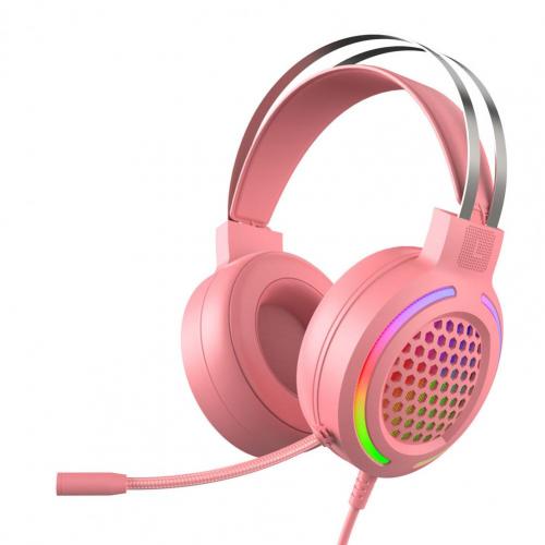 M12 Noise Reduction RGB Lighting 7.1 USB Wired Headphone Gaming Headset with Microphone for Desktop Computer Laptop: Pink