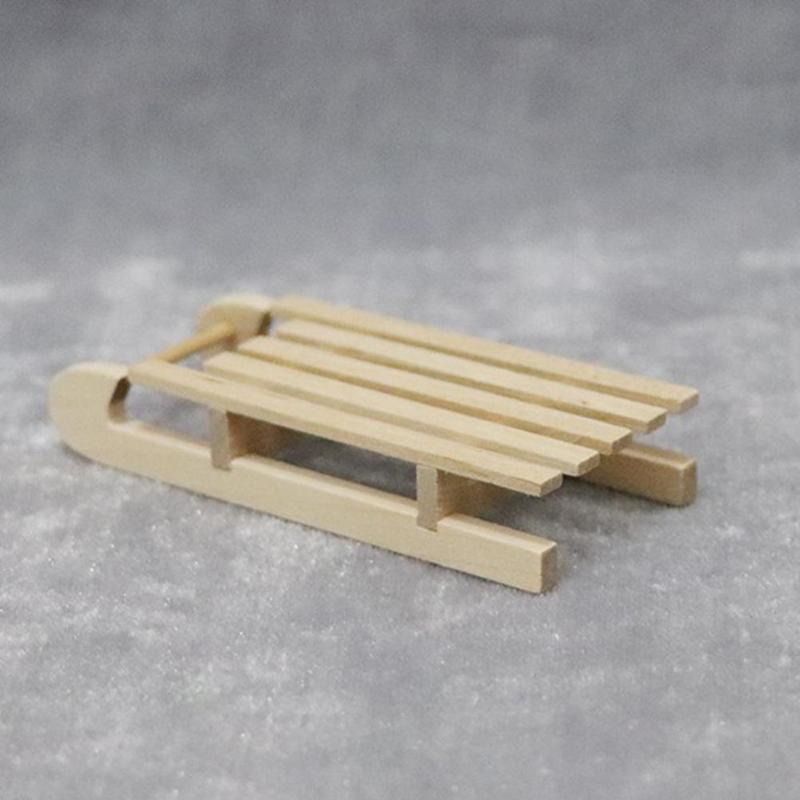 1:12 Doll House Wooden Sled Diy Christmas Scene Model Accessories Wood Crafts Christmas Ornaments Party Decor 1pcs