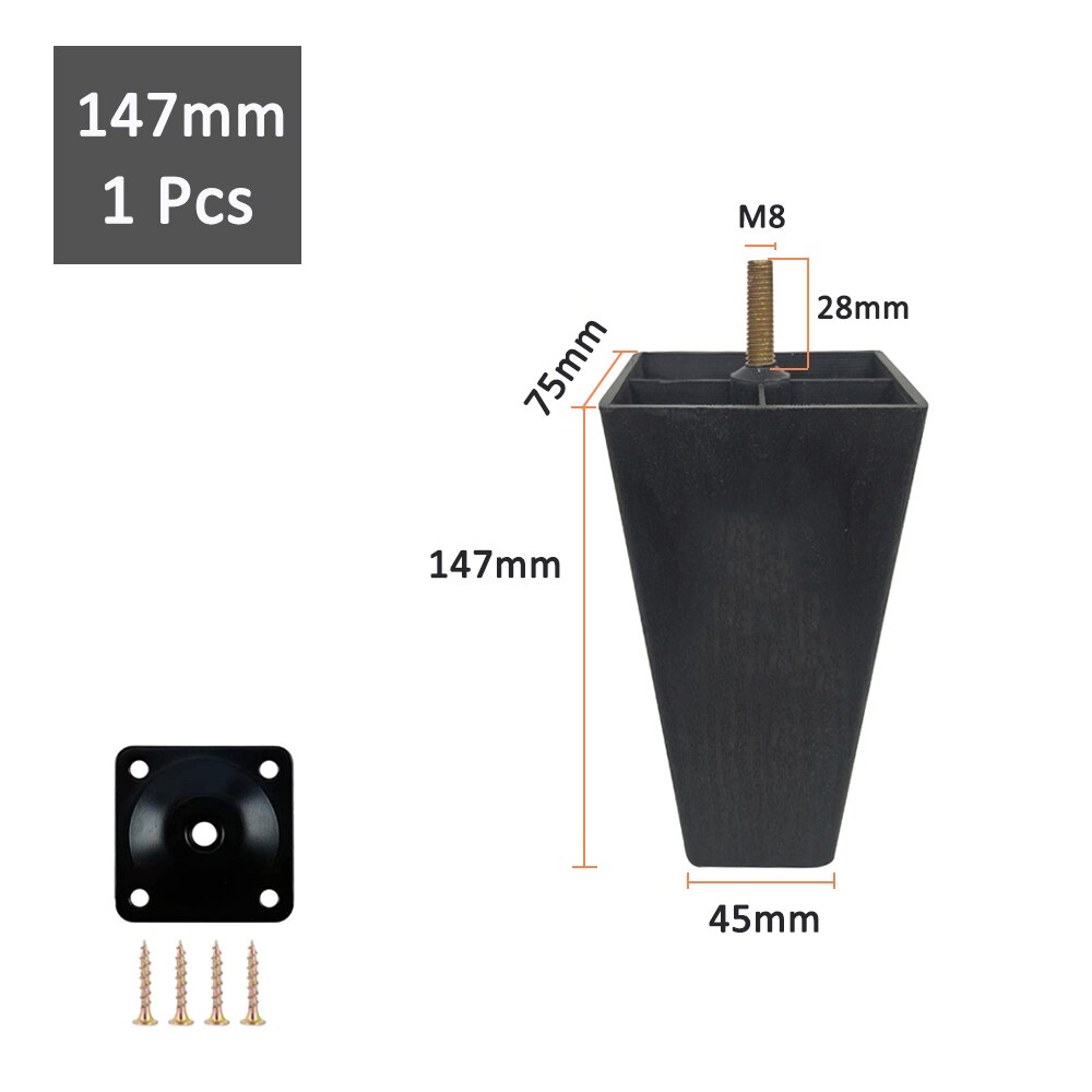 1/4 Pcs Multi-size Square Plastic Furniture Legs Replacement Sofa Legs With M8 Bolts For Couch Cabinet Bed tv stands: 1Pcs 147mm