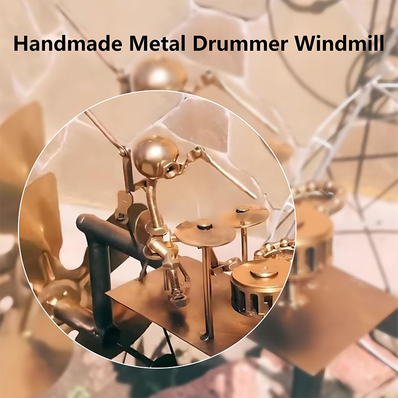 1PC Metalen Drummer Windmolen Decoratie Artware Handgemaakte Metalen Drummer Windmolen Desktop Decoratie Metalen Decoratieve