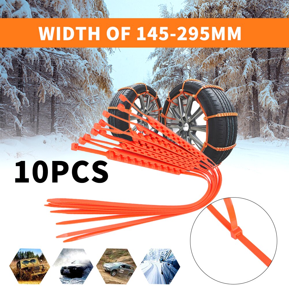 10pz catene da neve per auto pneumatici da neve pneumatici di emergenza fascette antiscivolo in nylon.
