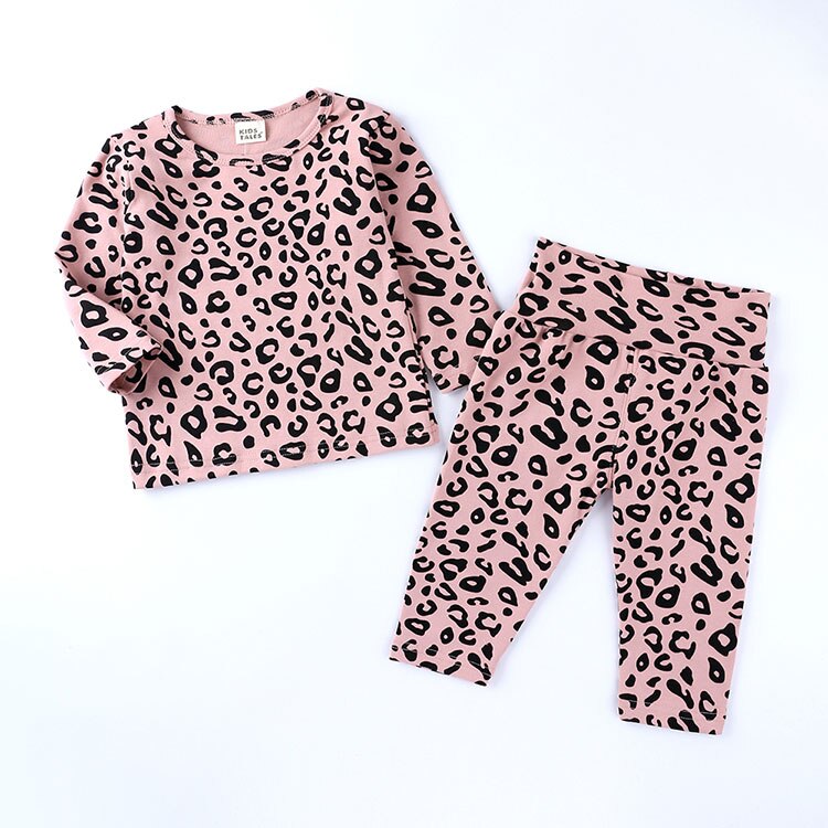 2-6 ans pyjamas léopard pour enfants printemps automne vêtements pour enfants pyjamas ensembles coton à manches longues vêtements de nuit + pantalon: Pink / 2T