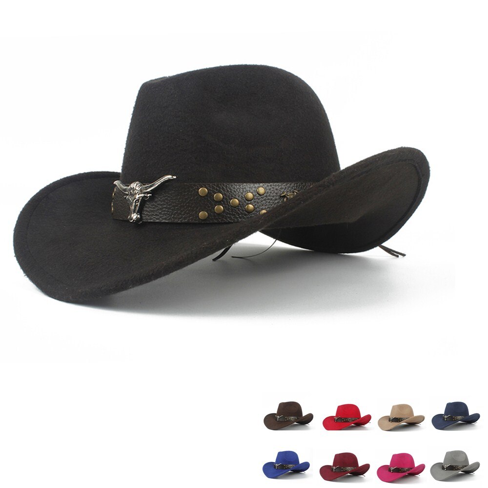 Steampunk barn barn ull ihålig western cowboyhatt pojke flicka outblack sombrero hombre jazz keps storlek 52-54