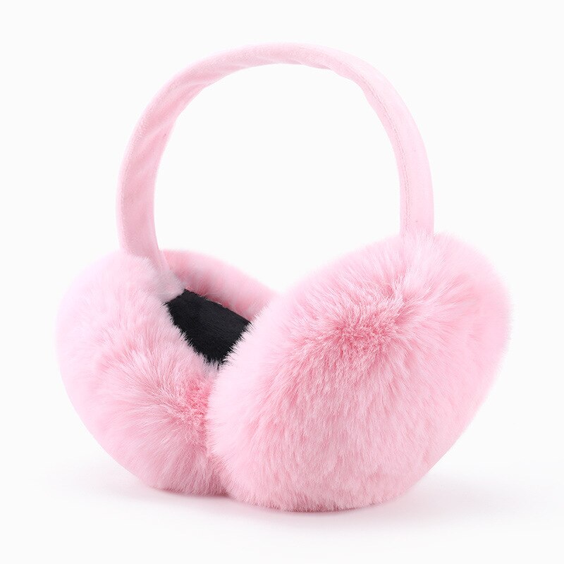 Faux pels ørebeskyttere ensfarvet blød behagelig vinter øre varmere foldbar fluffy plys øreklemmer kvinder hovedtelefoner: Lyserød