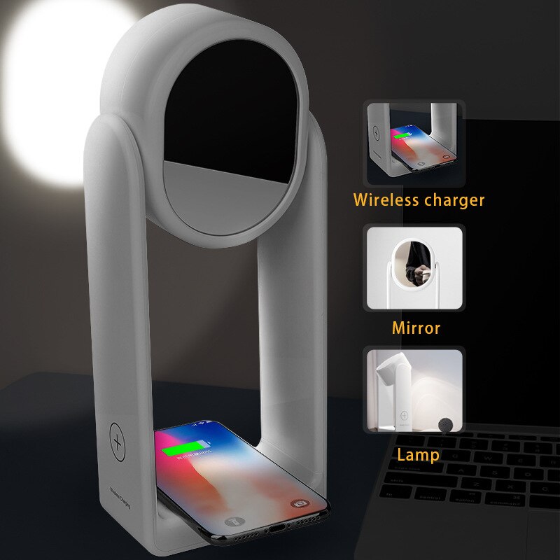 Wireless Charger Light Desk Lamp Chargers LED Smart Touch Phone Charger Makeup Mirror for bedroom iphone 12 11 pro huawei xiaomi