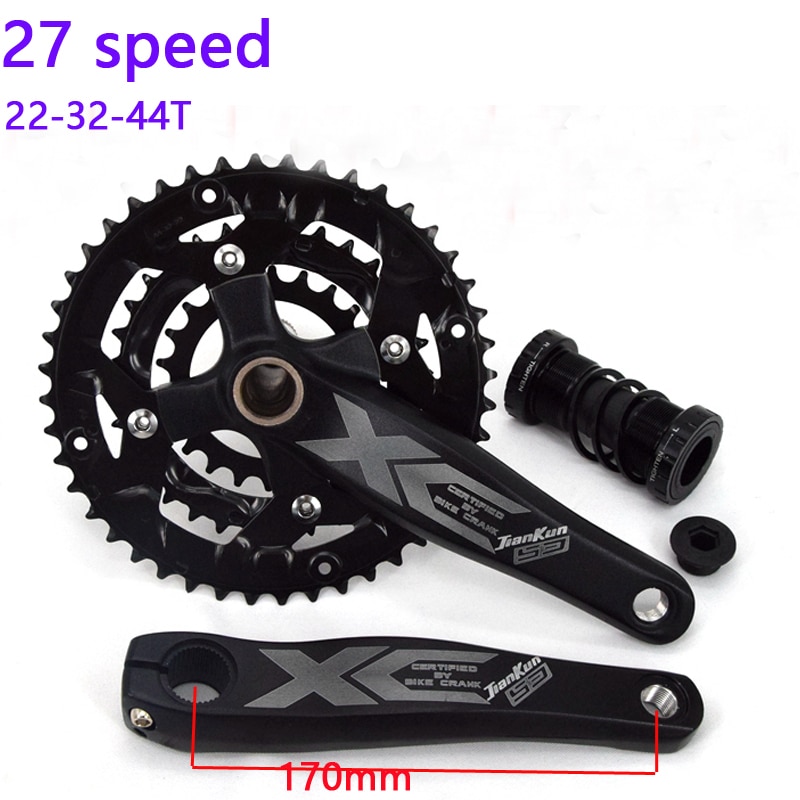 1 Pair JIANKUN 27 Speed Bike Crank Set 22/32/44T Bicycle Crank Set Hollow Tooth Plate 170mm Bicycle Crankset Sprocket