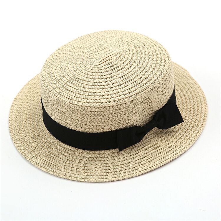 Dames Platte Boog Strooien Hoed Zomer Zonnehoed Voor Vrouwen Meisjes Casual Beach Fedora Hoed: beige / adult size