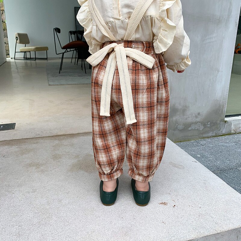 Pantalones de otoño Retro de tela escocesa para niño niña ropa de otoño para niños: 4 años