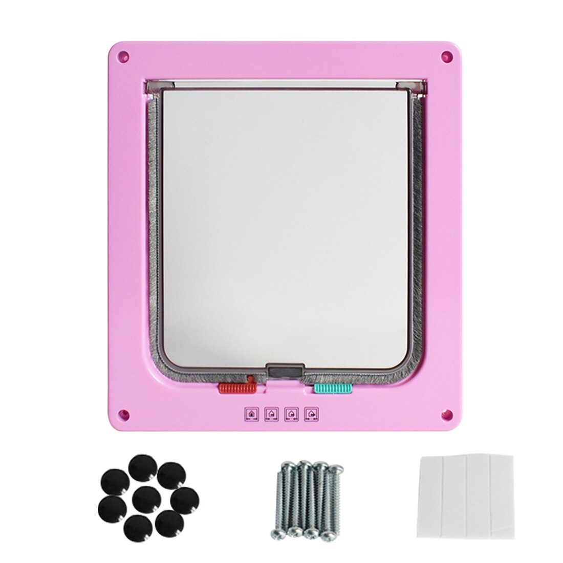 S/M/L Cat Flap Door with 4 Way Lock Security Flap Door for Dog Cat Kitten Small Pet Gate Door Kit Cat Puppy Safety Gate 5 Colors: Pink / L 25 x 23.5 x 5.5cm