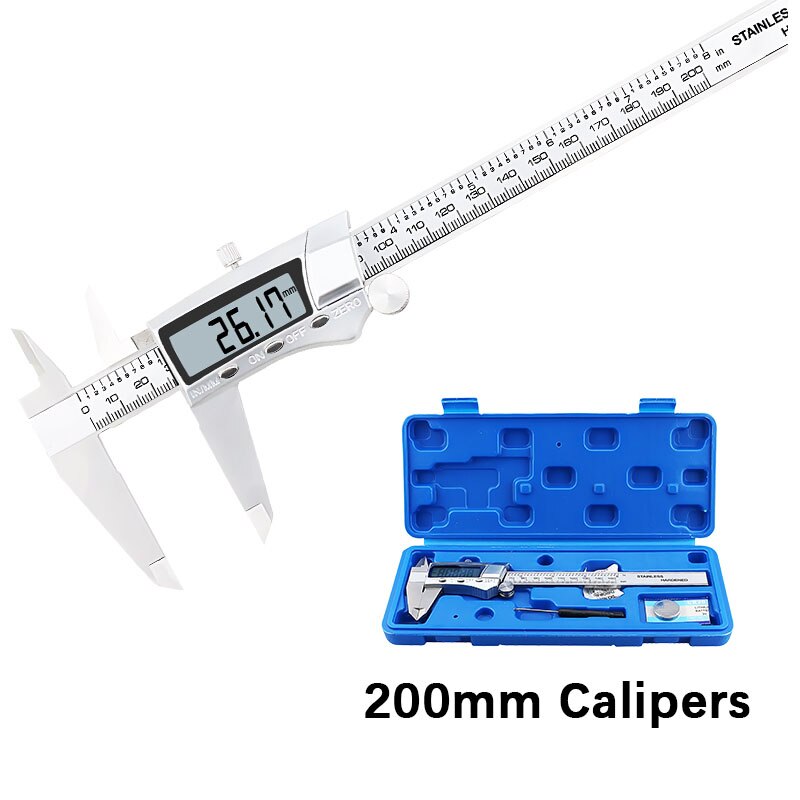 Electronic Digital Caliper Inch/Metric Conversion 0-150/200/300mm Stainless Steel LCD Screen Extreme Accuracy Measuring Tool: 200mm