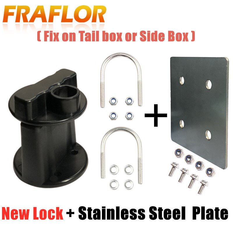 Sujetador de bloqueo de soporte negro para tanque de combustible de 3L/5L, soporte de latas de gasolina para tanques de aceite de repuesto de motocicleta, 2 unids/lote: Bracket and plate