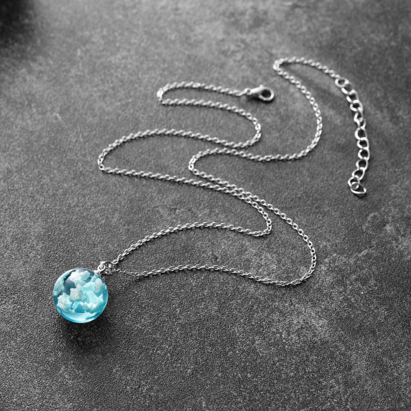 White Clouds Blue Sky Resin Glass Ball Universal Ball Pendant Necklac Jewelry