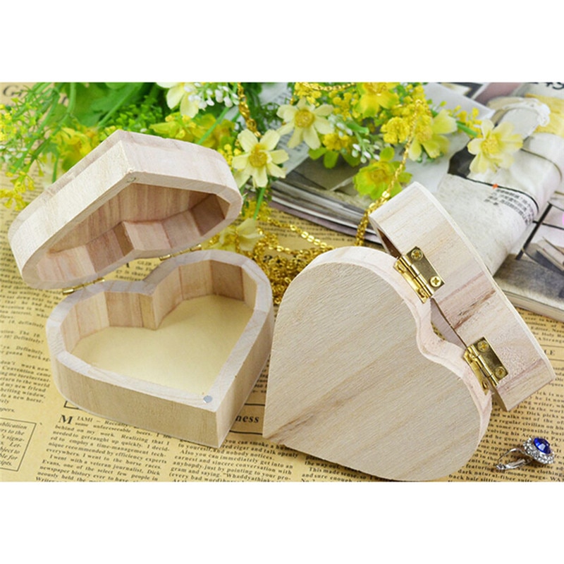 Storage Boxes Heart Shape Wood Box Jewelry Box Wedding Home Storage Bin Earrings Ring Box