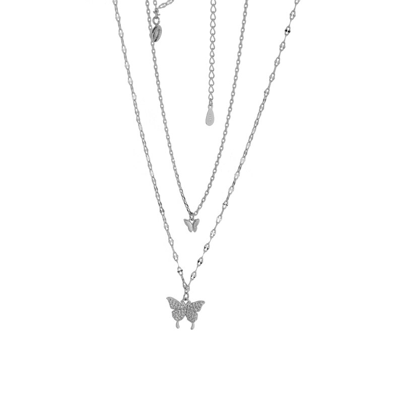 Dainty Zirconia Vlinder Hanger Ketting Voor Vrouwen Punk Zilver Kleur Gelaagde Keten Koreaanse Leuke Choker Mode-sieraden