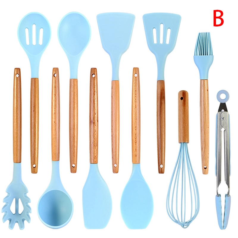 9/10/11/12Pcs Blue Silicone Kitchen Utensils Set Heat Resistant Nonstick Baking Cooking Tools Kitchenware Accessories: B