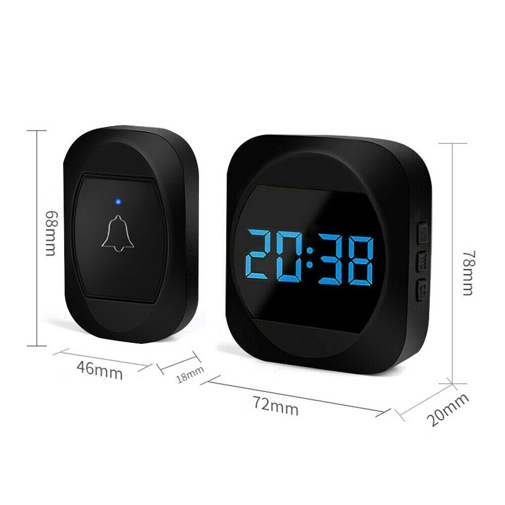 Stylish Wireless Doorbell Remote Door Bell Adjustable Volume with Time Shows for for Home Apartment Classroom Office Villas