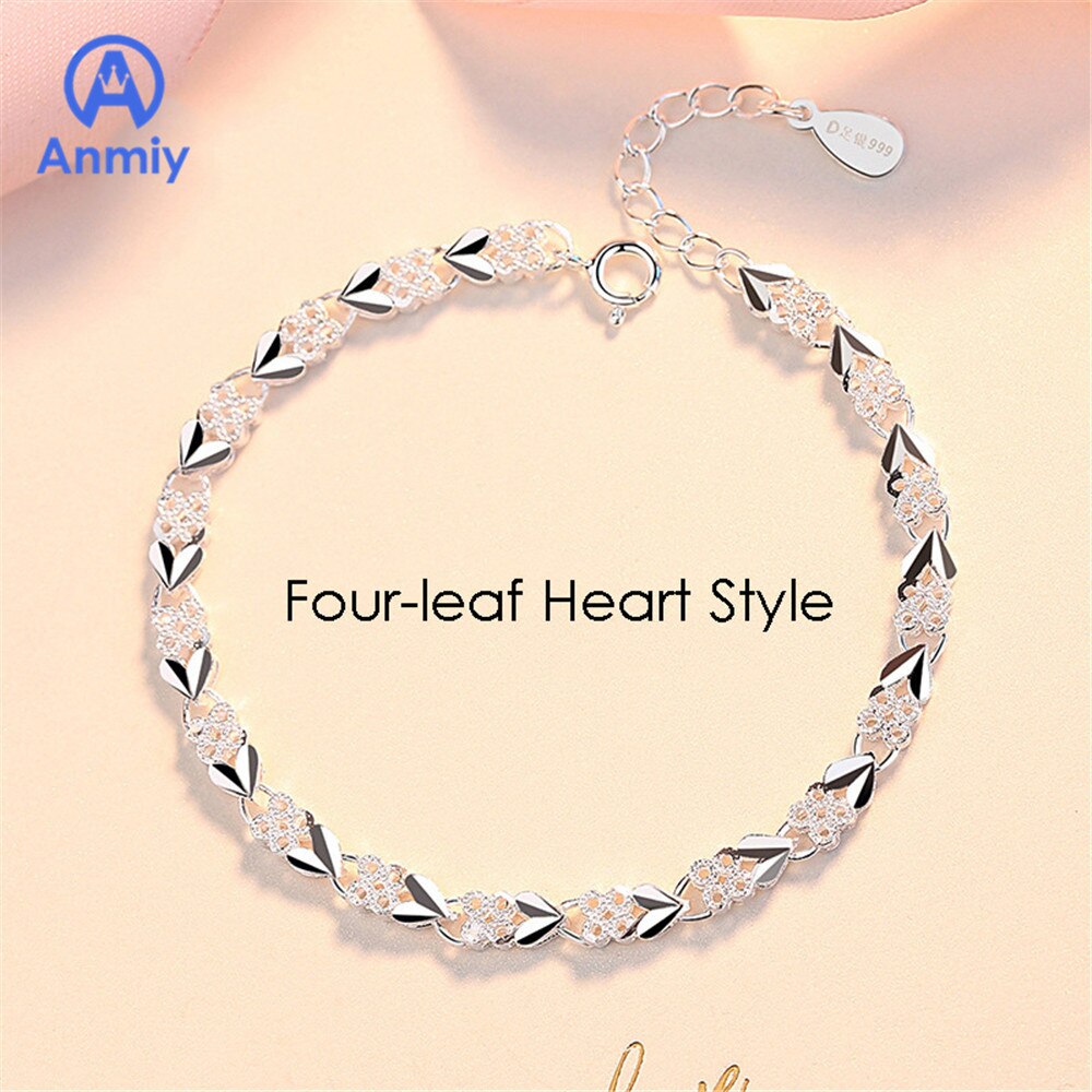 Anmiy nouvelle personnalité créative Simple coeur à coeur femmes Xo quatre feuilles trèfle Bracelet: Clover Silver S0063