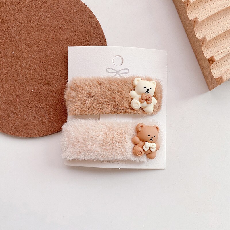 2 Stuks Faux Fur Baby Haar Clips Voor Meisjes Haarspelden Leuke Ster Hart Beer Kids Hair Pin Accessoires Baby Barrette hoofddeksels