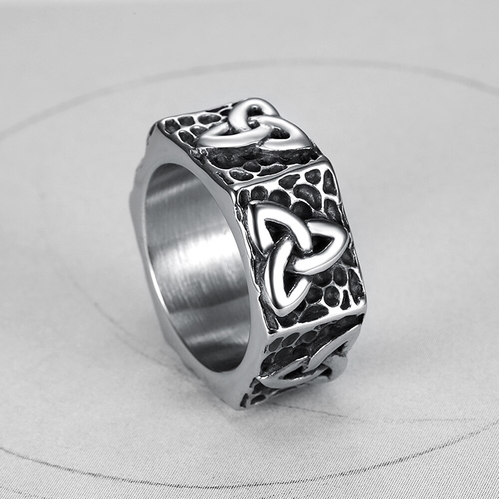 Jahrgang Wikinger Ring Männer Jungen Punk 316L Edelstahl nordisch Odin Dreieinigkeit Ring Radfahrer Amulett Wikinger Schmuck Größe 7-13: 10 / Schwarz