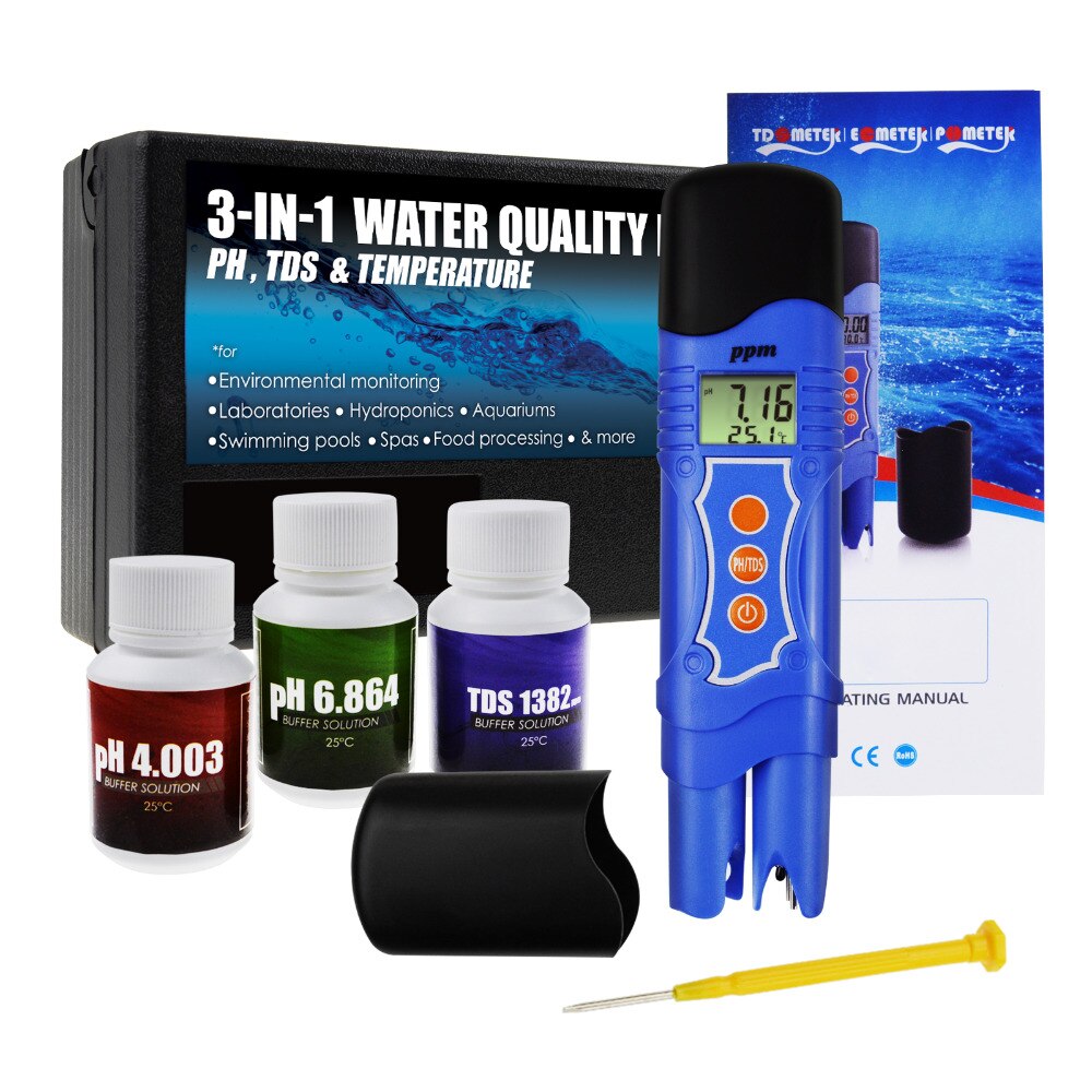 3-in-1 pH / TDS / Temperature Meter Combo Water Tester Digital Pen-Type with ATC 0.00~14.00pH 0~1999mg/L(ppm) Pool, Spa