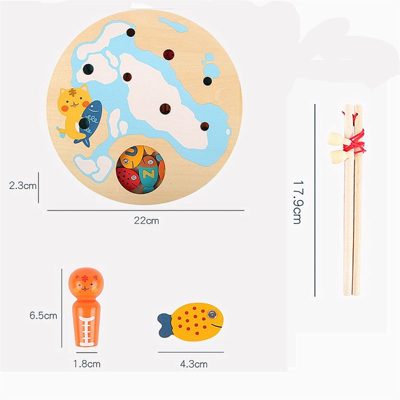 Magnetic Wooden Fishing Game Toy for Toddlers - Alphabet Fish Catching Counting Preschool Board Games Toys for 2 3 4 Year Old