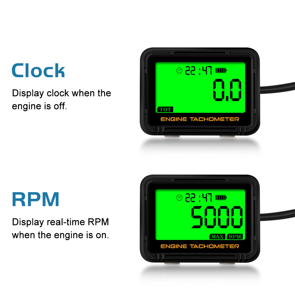 Induktiver digitaler Stunden-Drehzahlmesser mit Krokodilklemme und Uhr-Drehzahlmesser, induktiver Betriebsstundenzähler, Drehzahlmesser für kleine Motoren