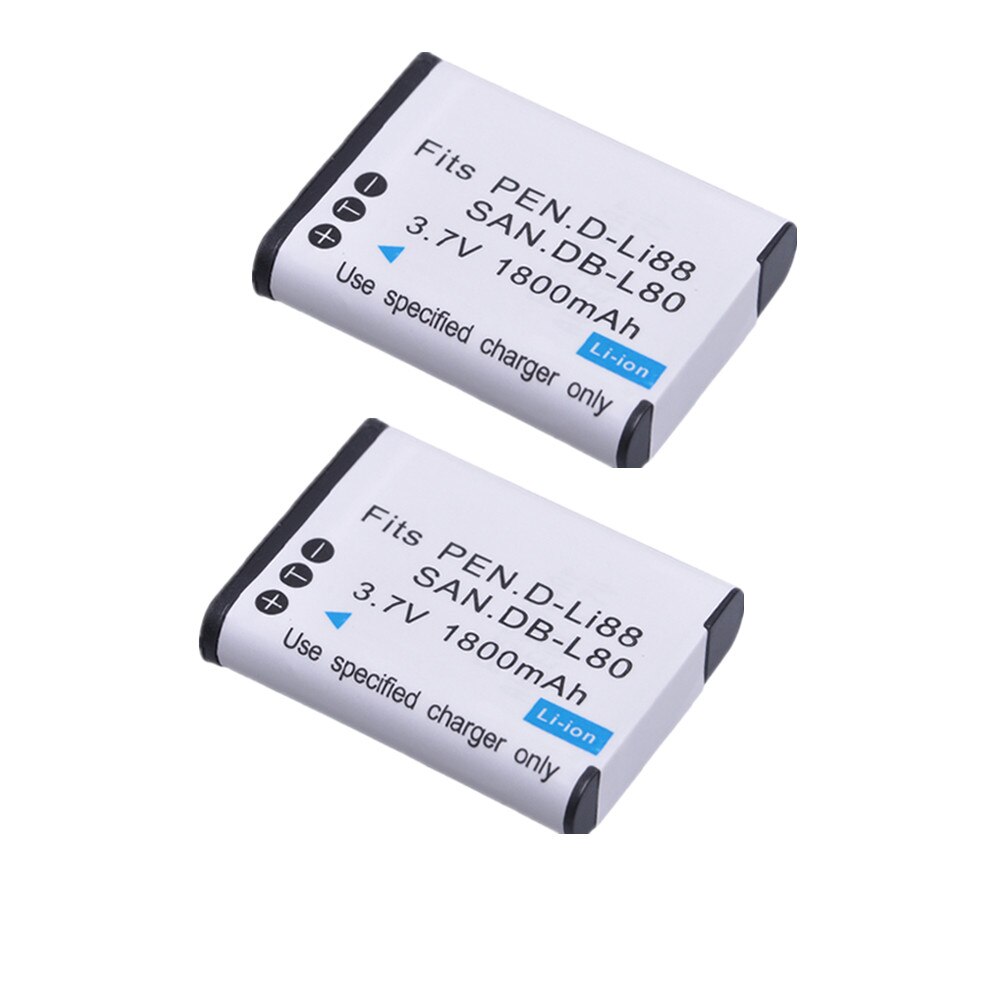 2Pcs DB-L80 D-LI88 DB-L80A D LI88 Camera Battery for Sanyo VPC-CG10 CG20 VPC-CG88 CG100 DB-L80AU for Pentax Optio P70 H90 W90: 2x Battery