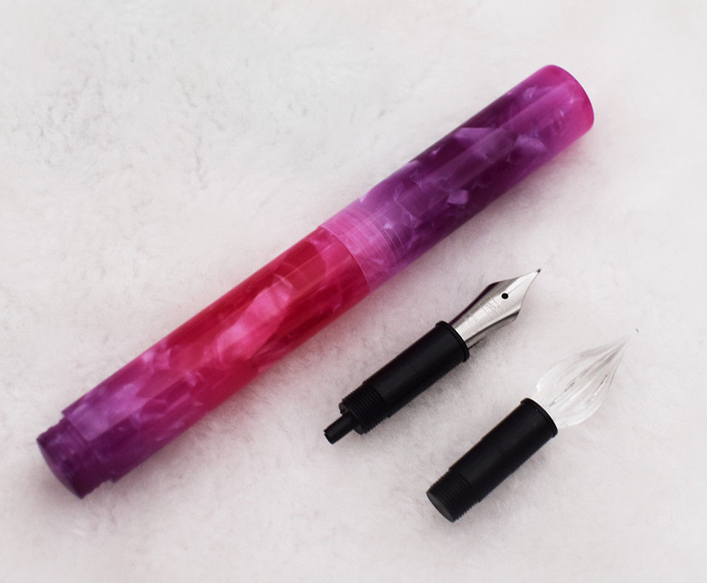 Wanwu Celluloid Purple Mini Glass Dip Pen & Fountain Pen Pocket EF/F/Small Bent Nib Colorful Ink Pen & Box Set
