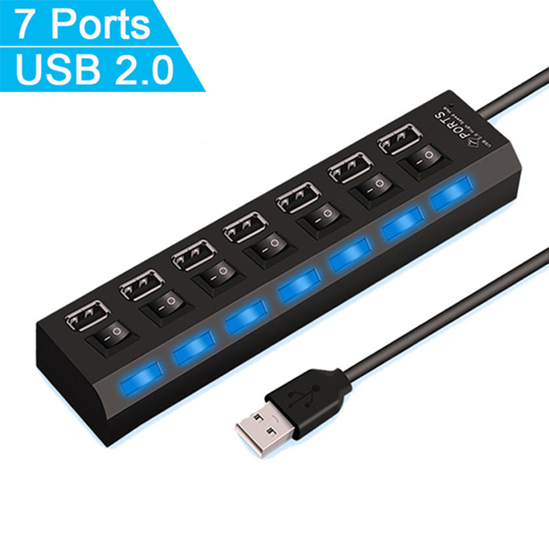 Usb-hub usb-bryter usb-hub 2.0- adapter høyhastighets multi 7- bærere hub usb med av/på bærbar usb-splitter til datamaskin pc bærbar pc
