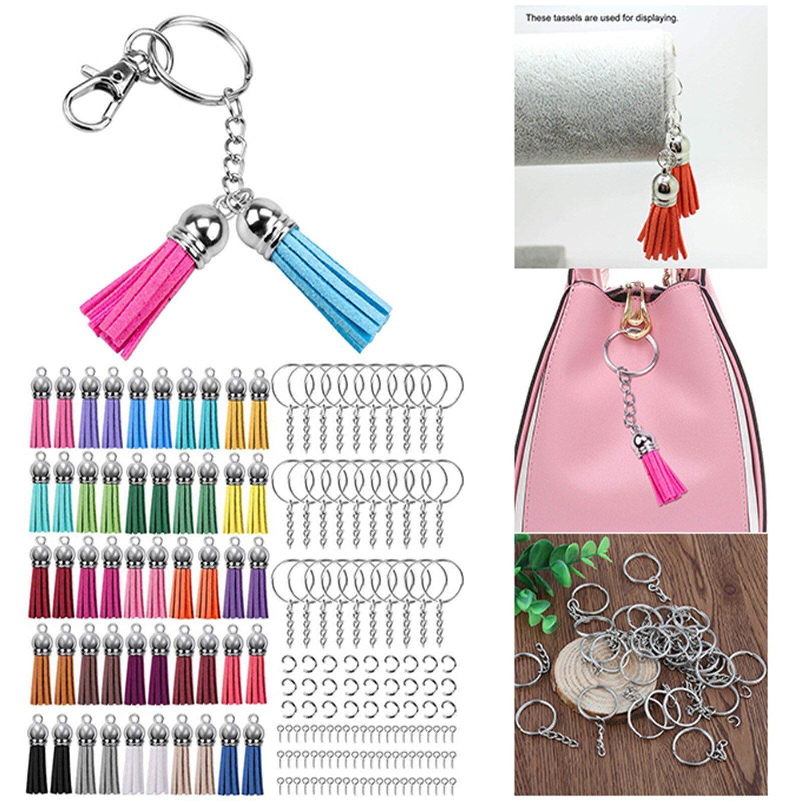 45 # Sleutelhanger Kwastje, 220 Pc Sleutelhanger Ring Set Omvat 50 Pc Kwastje, 50 Pc Ring 60 Pc Ring En 60 Pc Schroef Eye Pin