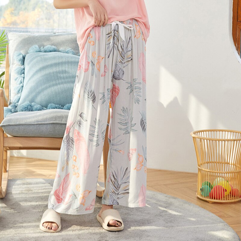Summer Sleep Wear for Women Pajama Printing Loose Sleep Pants Calf-Length Pants Sleep Bottoms Home Wear